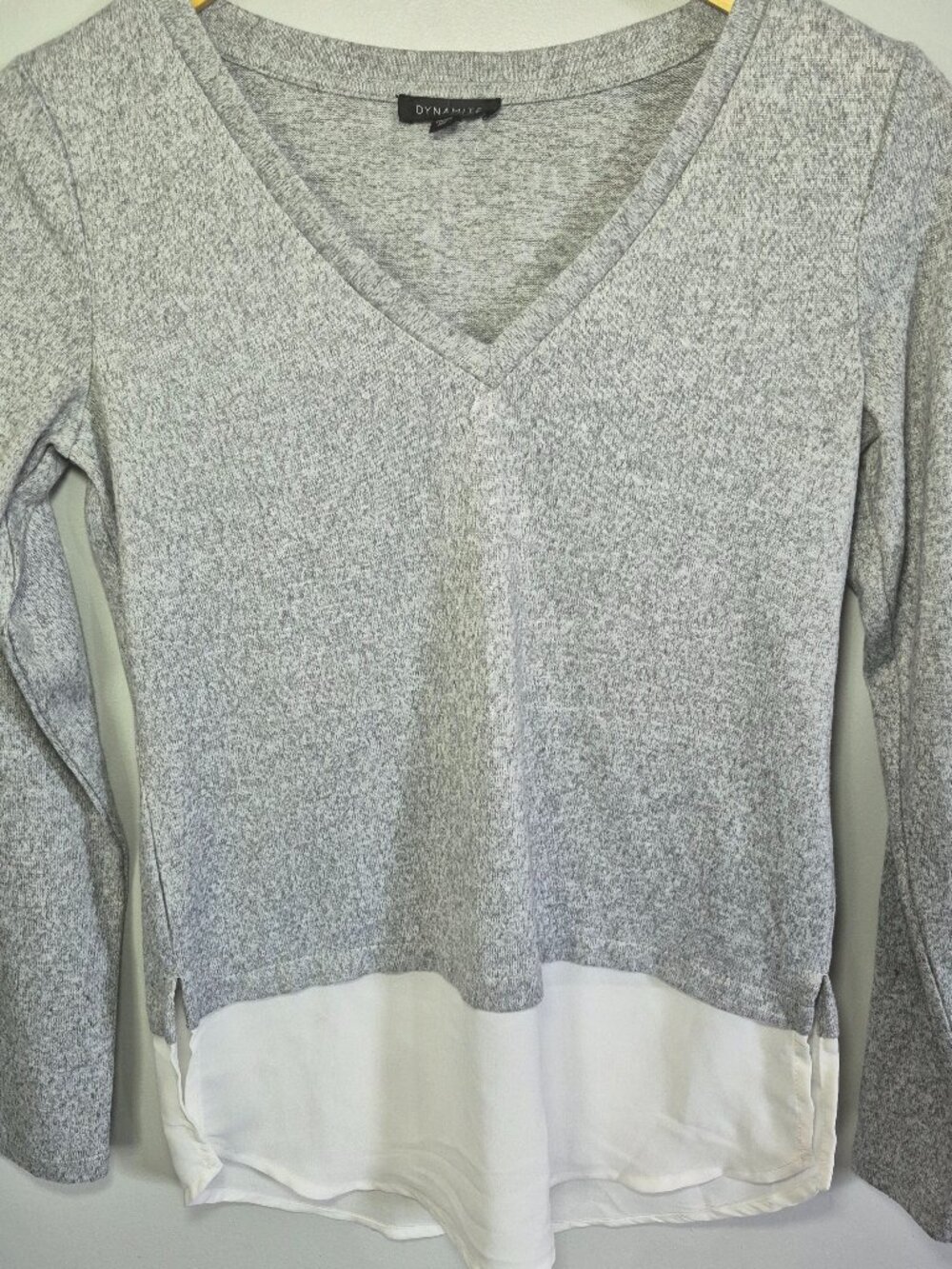 Dynamite Grey Heather V-Neck Layered Look Knit Sweater Size XS